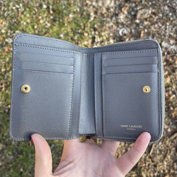 Saint Laurent YSL Cassandra Compact Wallet Grey Gold - Picture 9 of 14